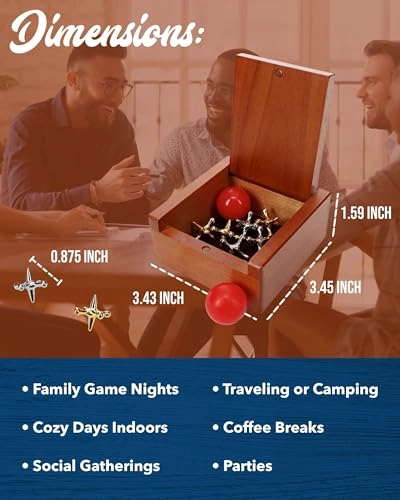 Old-Fashioned Metal Jacks - Wooden Box Red