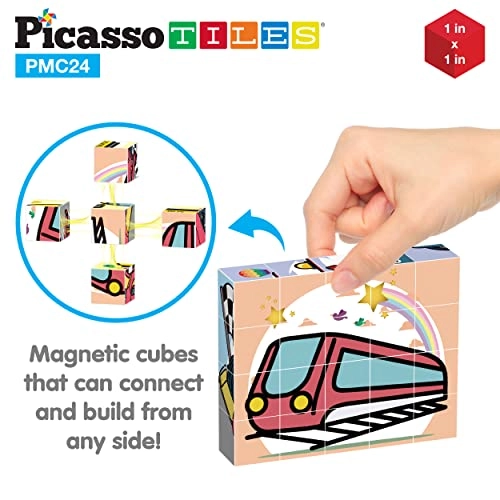Magnetic Cube Puzzle - 20 pcs 6-in-1 Vehicle 120 Pictures