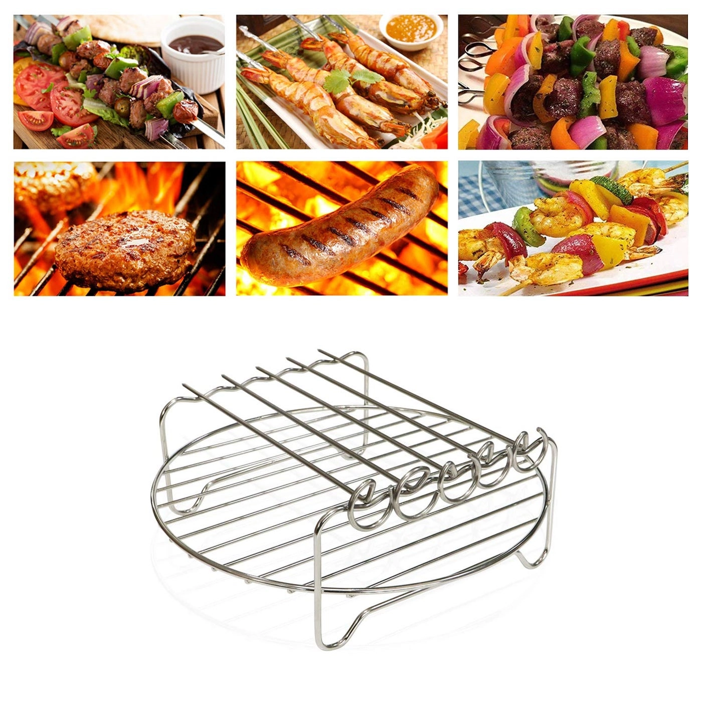 Double Layer Air Fryer Rack - Stainless Steel 5 Skewers
