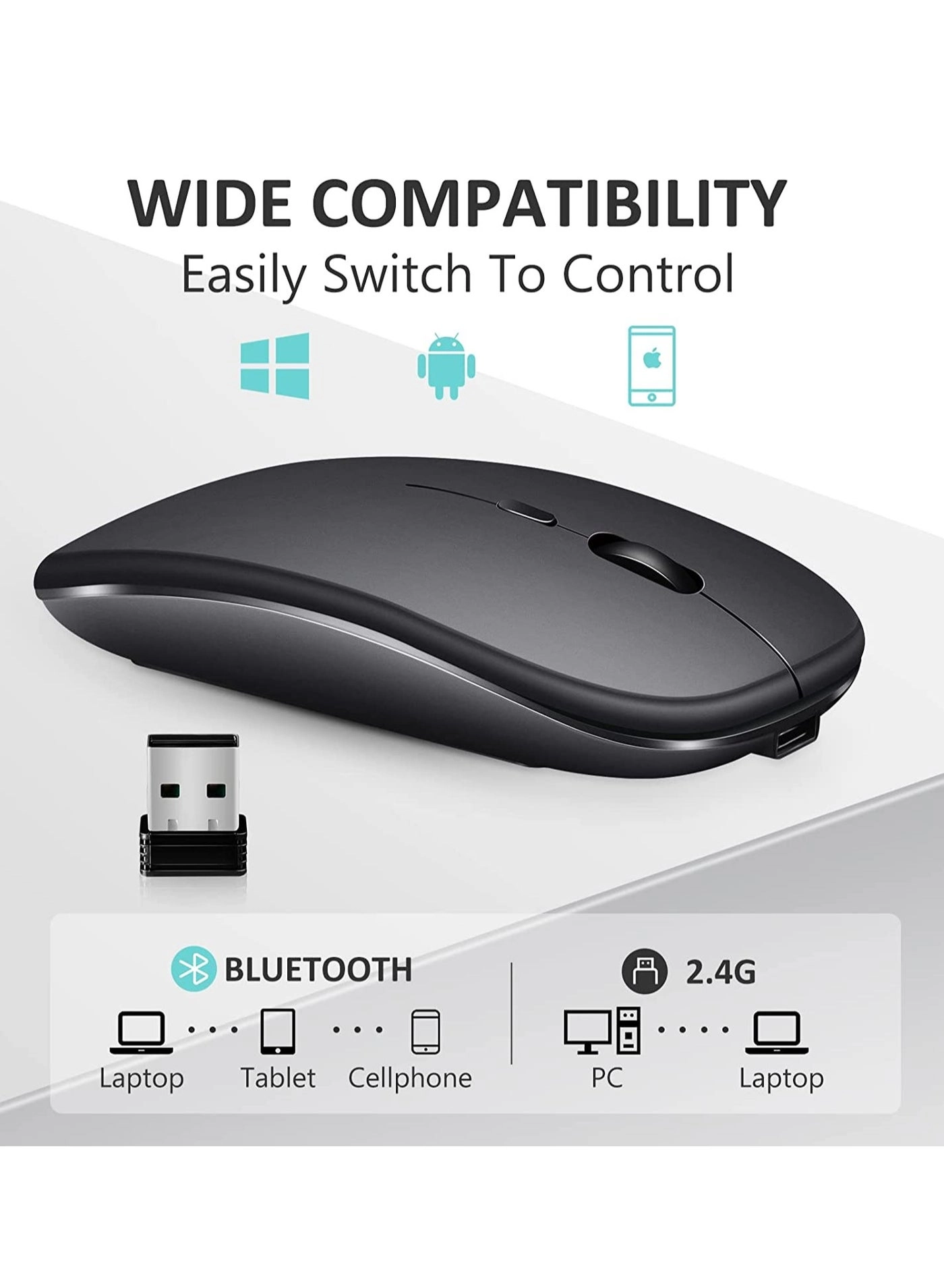 LED Rechargeable Slim Silent Mouse - Wireless