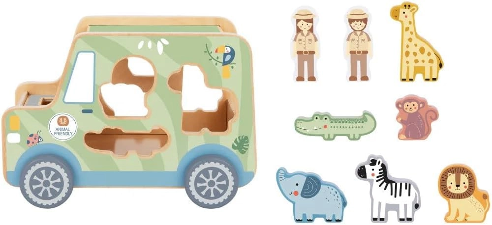 Animal Jeep Wooden Shape Sorter - Suitable for 2 years & above 9 Pcs