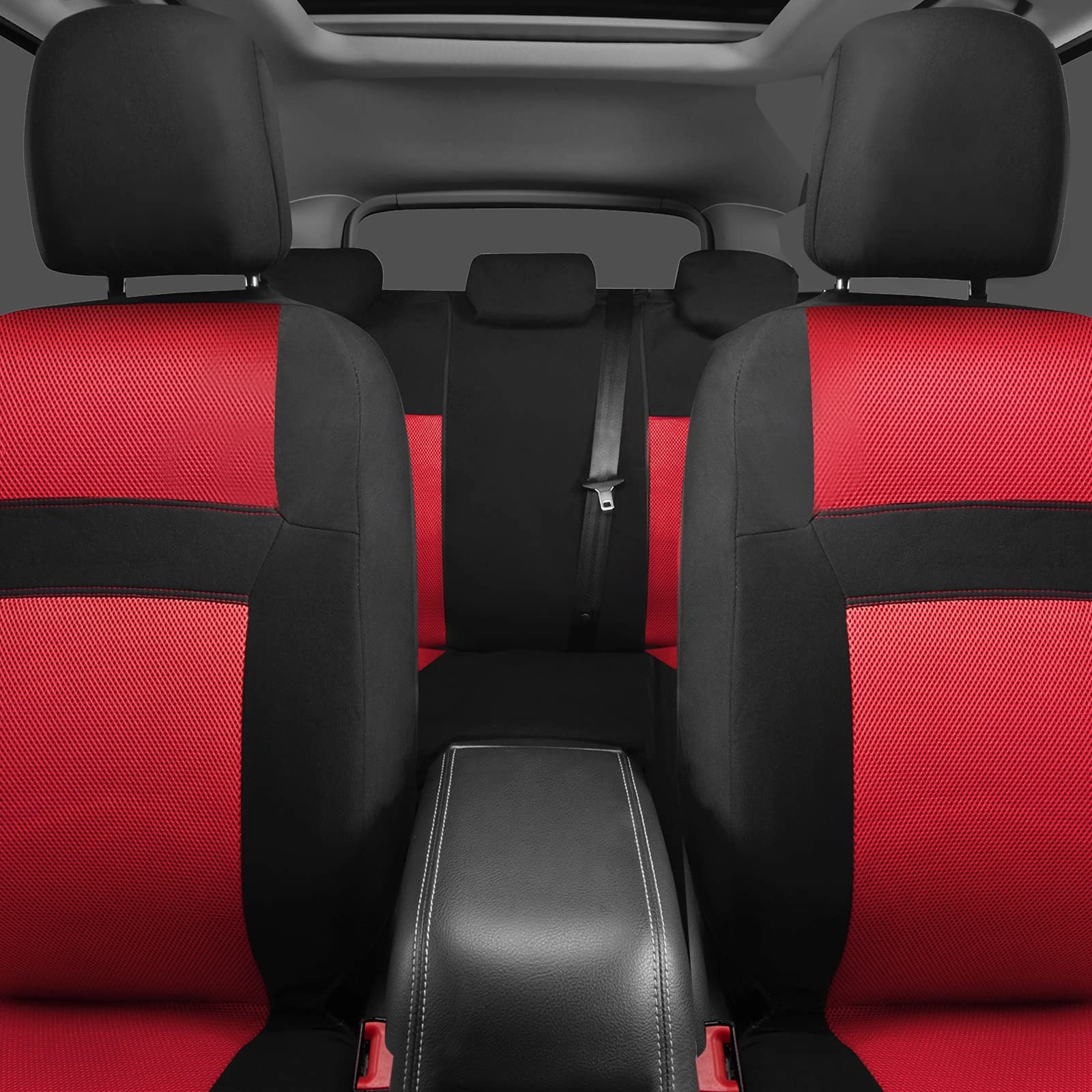 Car Seat Covers - Air Mesh Leather + Car Floor Mats - Waterproof + Steering Wheel Cover - Sporty