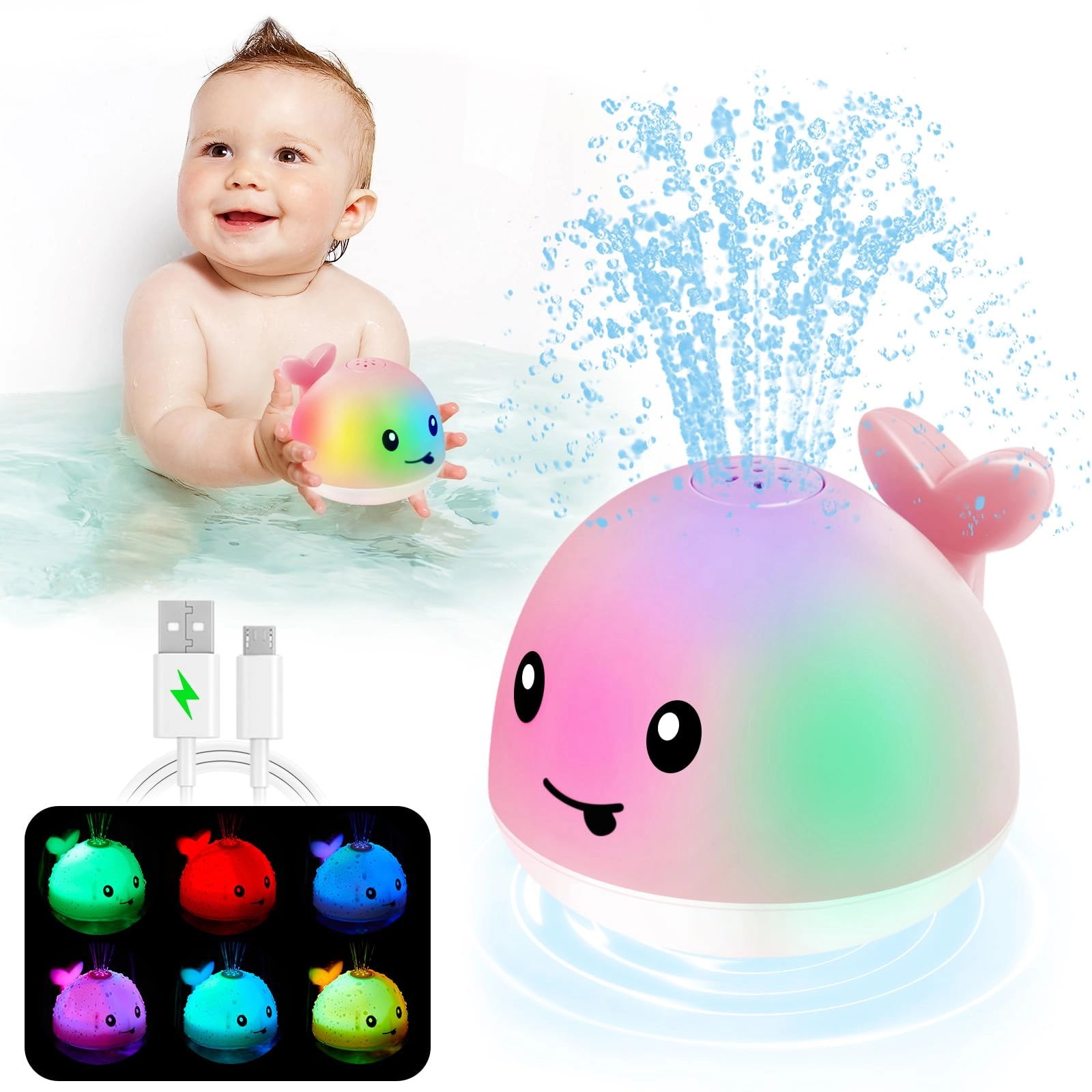 Whale Bath Toy - Light Up Rechargeable Sprinkler