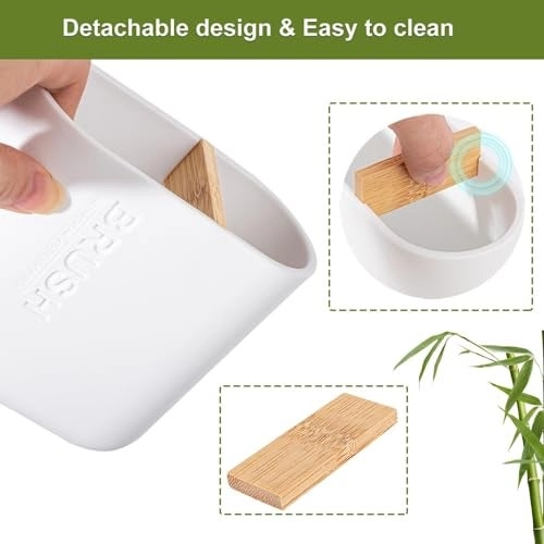 Toothbrush Holder - Bamboo 2 Pack White