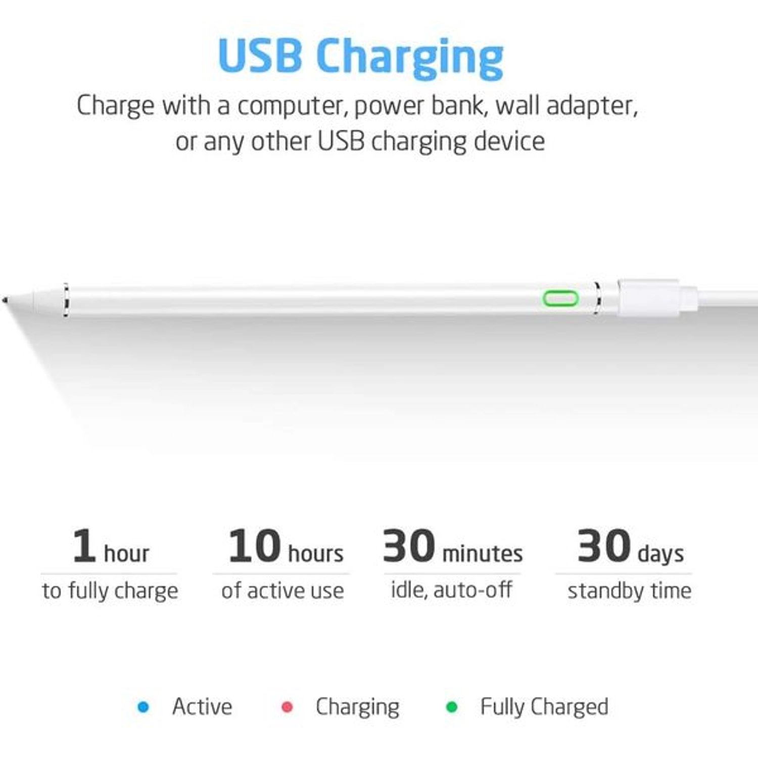 Digital Stylus - White Compatible with iPad, iPhone, and Most Phones and Tablets