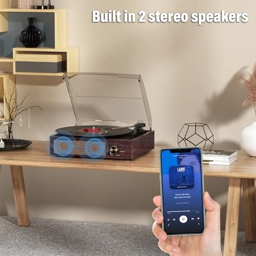Record Player Turntable - Built-in Bluetooth 3-Speed 2 Stereo Speakers