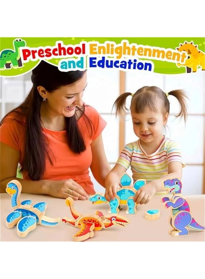 Magnetic Dinosaur Building Blocks - Wooden Take Apart