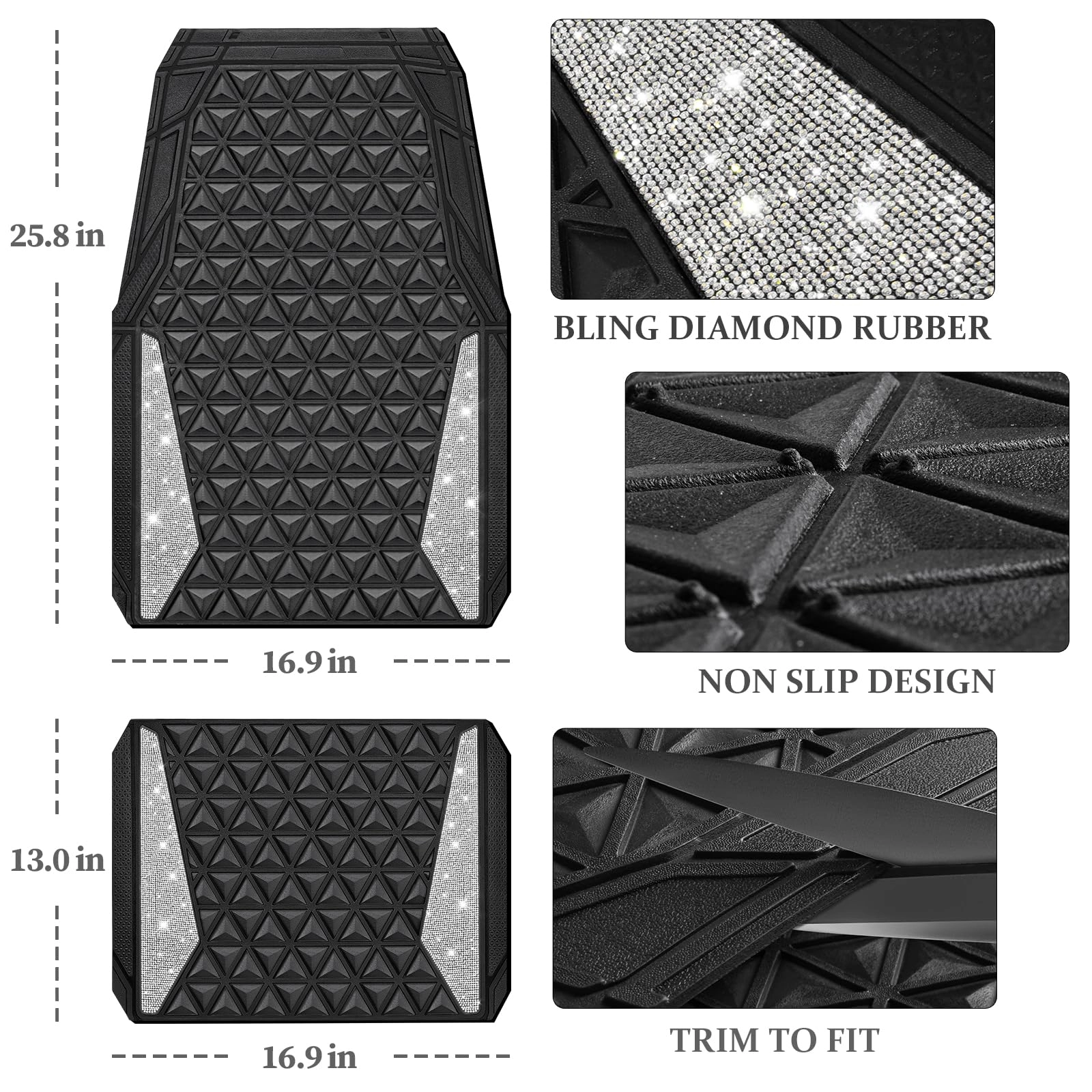 Bling Diamond Car Mats - 4.0 Count Universal Fit