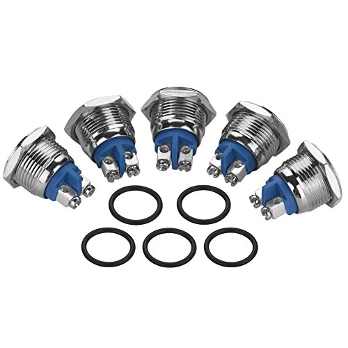 OVAQUIXI Metal Latching Push Button Switch - 16mm IP65 Self-Reset - 5 pcs