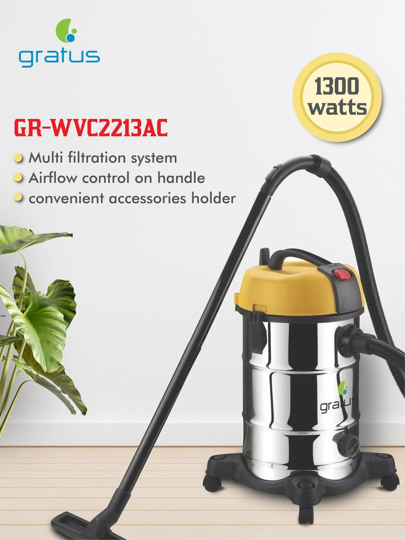 Wet/Dry/Blow Canister Vacuum Cleaner (GR-WVC2213AC)