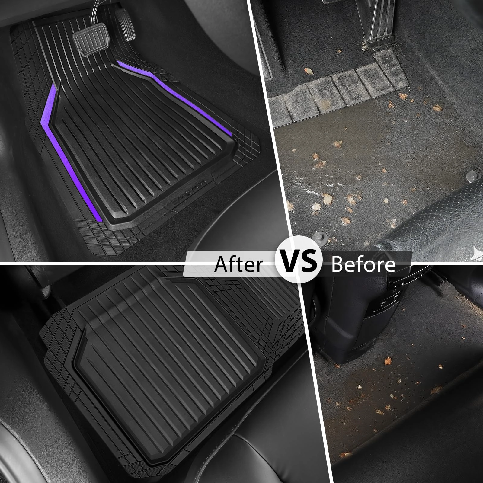 Heavy Duty Rubber Floor Mats - Universal Fit 3pcs Black Purple