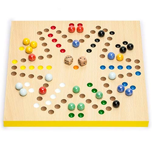 Reversible Ludo and Chinese Lady Halma - 2-in-1 Wood and Glass Marble 60 Pieces