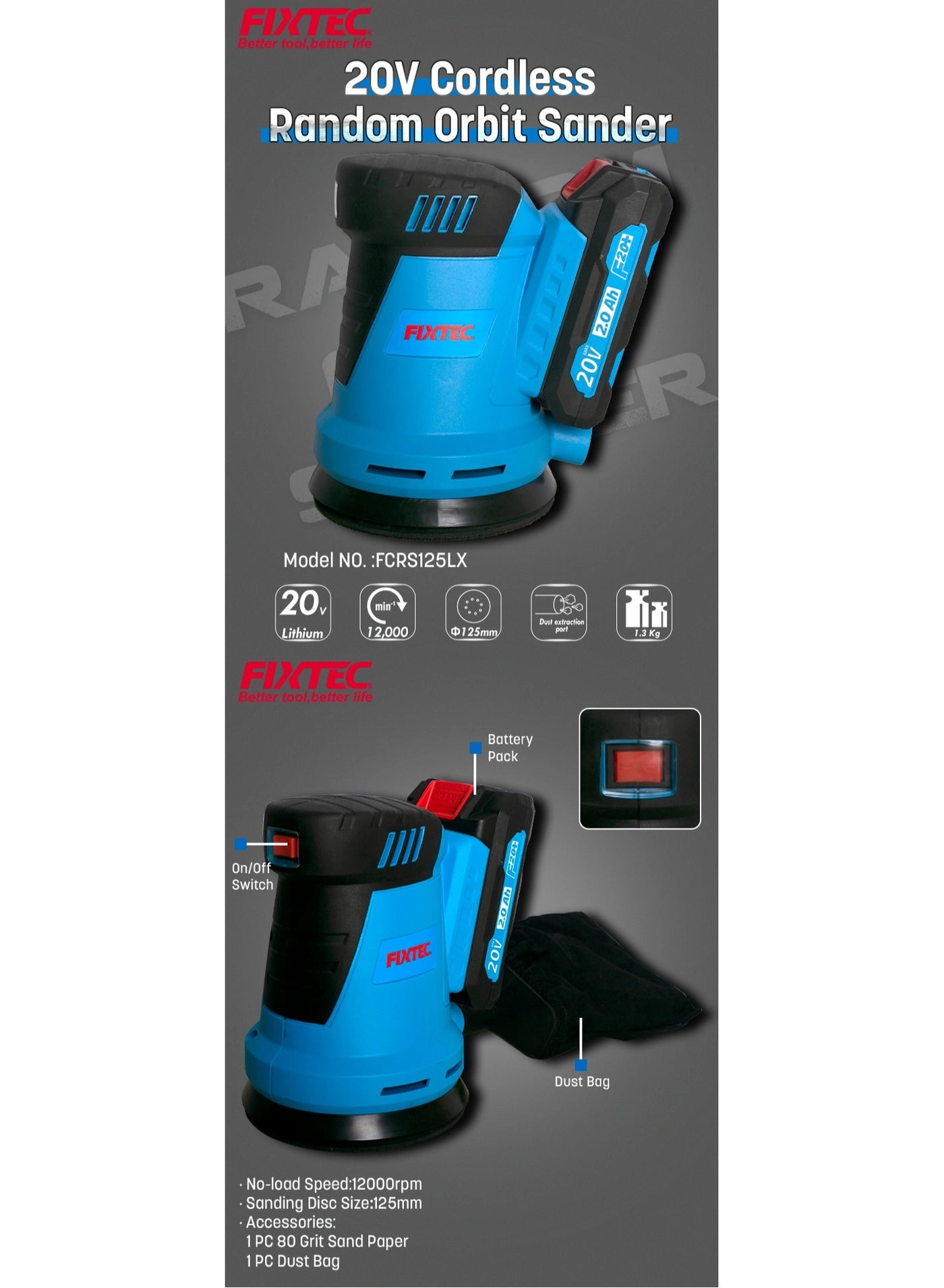 Random Orbital Sander - 20V 125mm