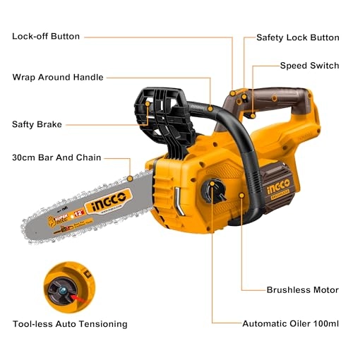 Cordless Lithium-Ion Chain Saw - 20V 12Inch Brushless Motor
