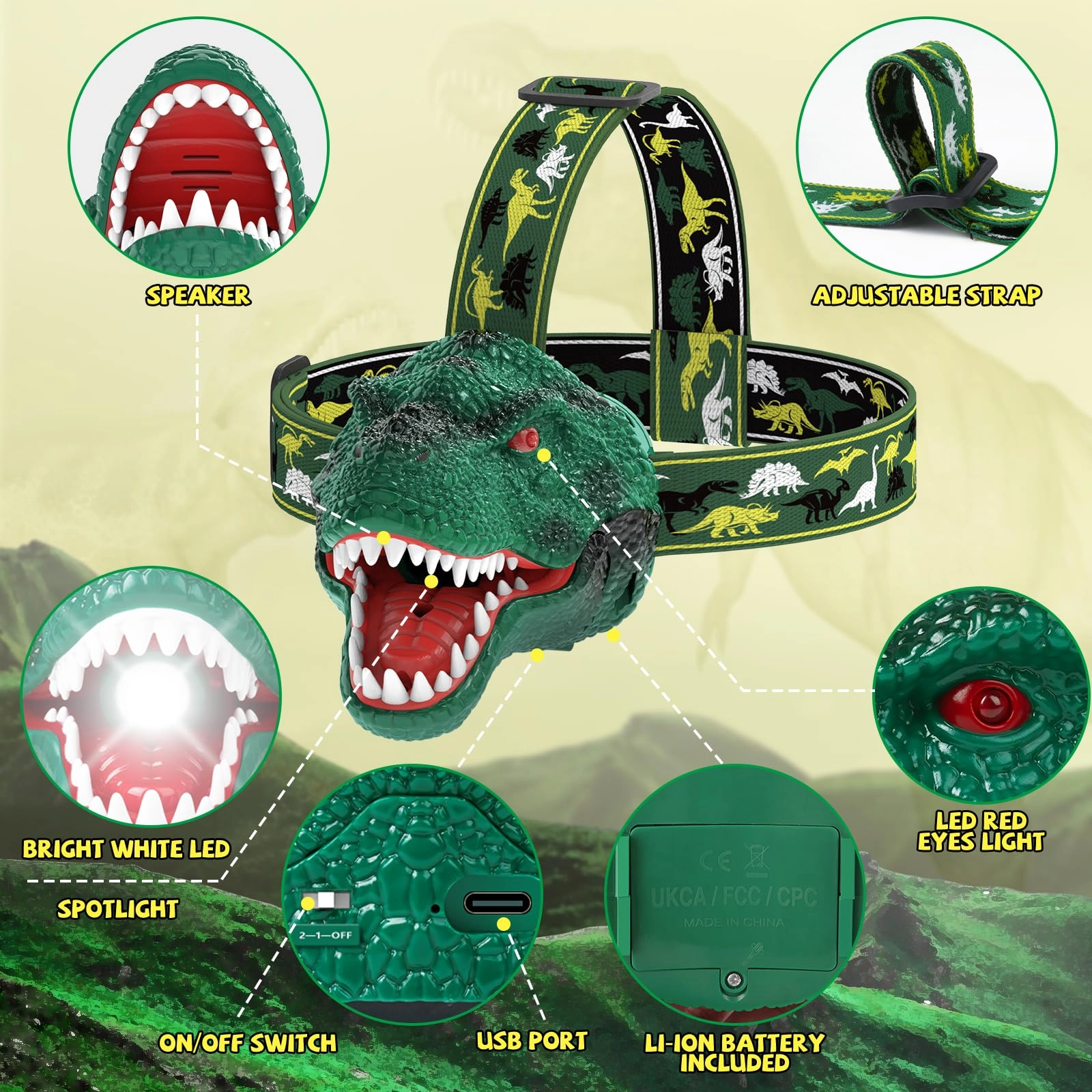 Dinosaur Headlamp Rechargeable (100lm)