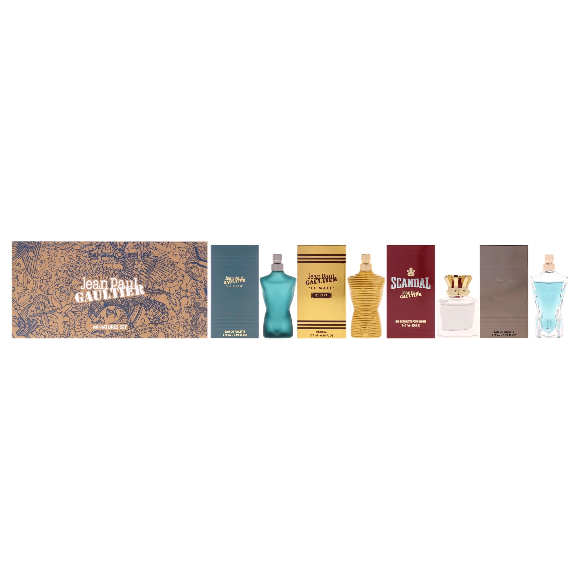Jean Paul Gaultier Le Male - 0.24 Oz + Le Male Elixir - 0.24 Oz + Scandal - 0.24 Oz + Le Beau - 0.24 Oz