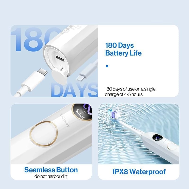 Y10 - Sonic Electric Toothbrush 6 month battery life IPX8 Waterproof