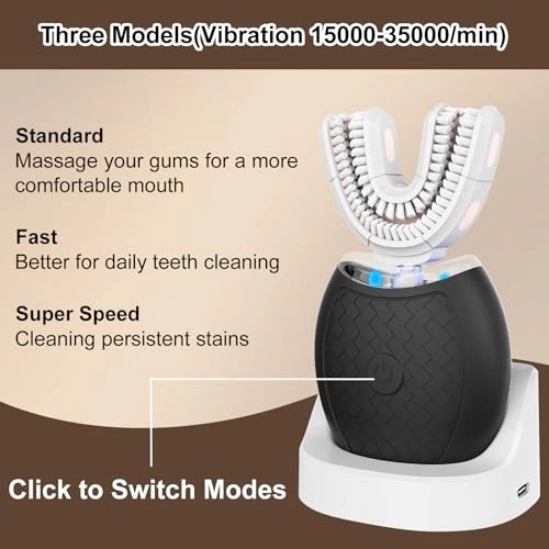 U Shaped Toothbrush - 360 Degree 23760 Nylon Bristles 3 Modes