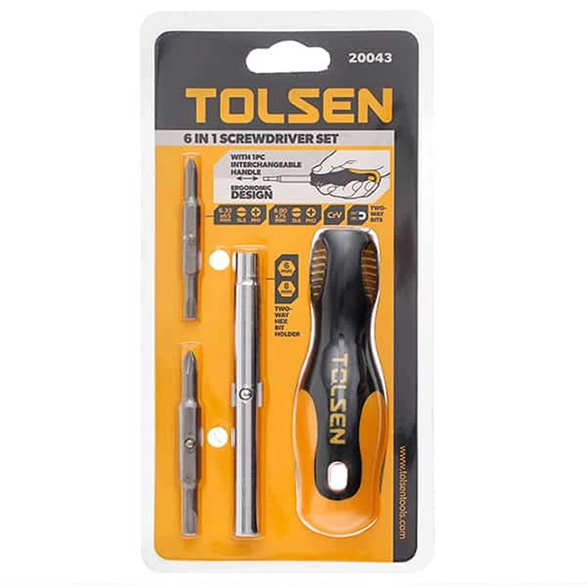 TOLSEN 20043 Slotted and Phillips Screwdriver Set (6 Pcs)