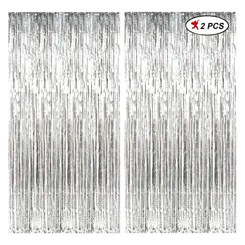 JOLLITY LLC Silver Foil Curtain - Pack of 2 Birthday Anniversary Marriage Bachelorette