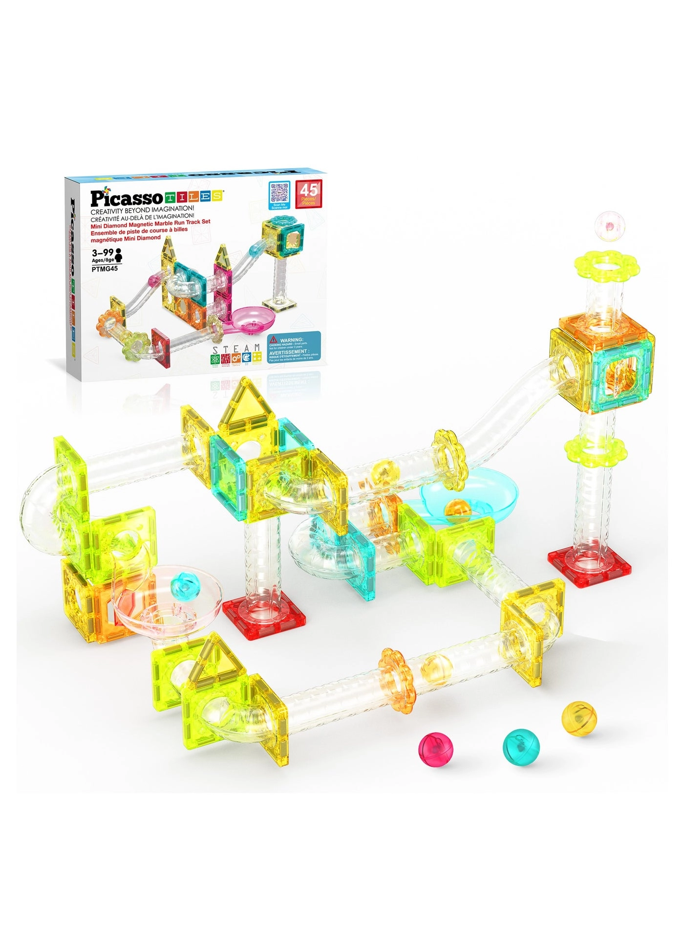 Magnetic Mini Diamond Marble Run Track Set - 45 pcs