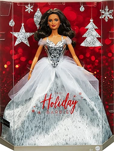 Barbie Signature 2021 Holiday Doll - 12-inch Brunette Silver Gown Ages 6+
