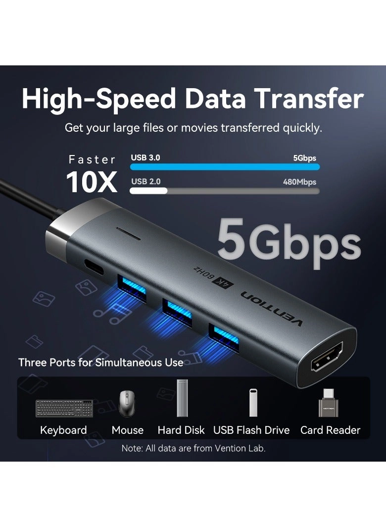 USB-C Docking Station - 4K@60Hz 100W PD 3x USB 3.0