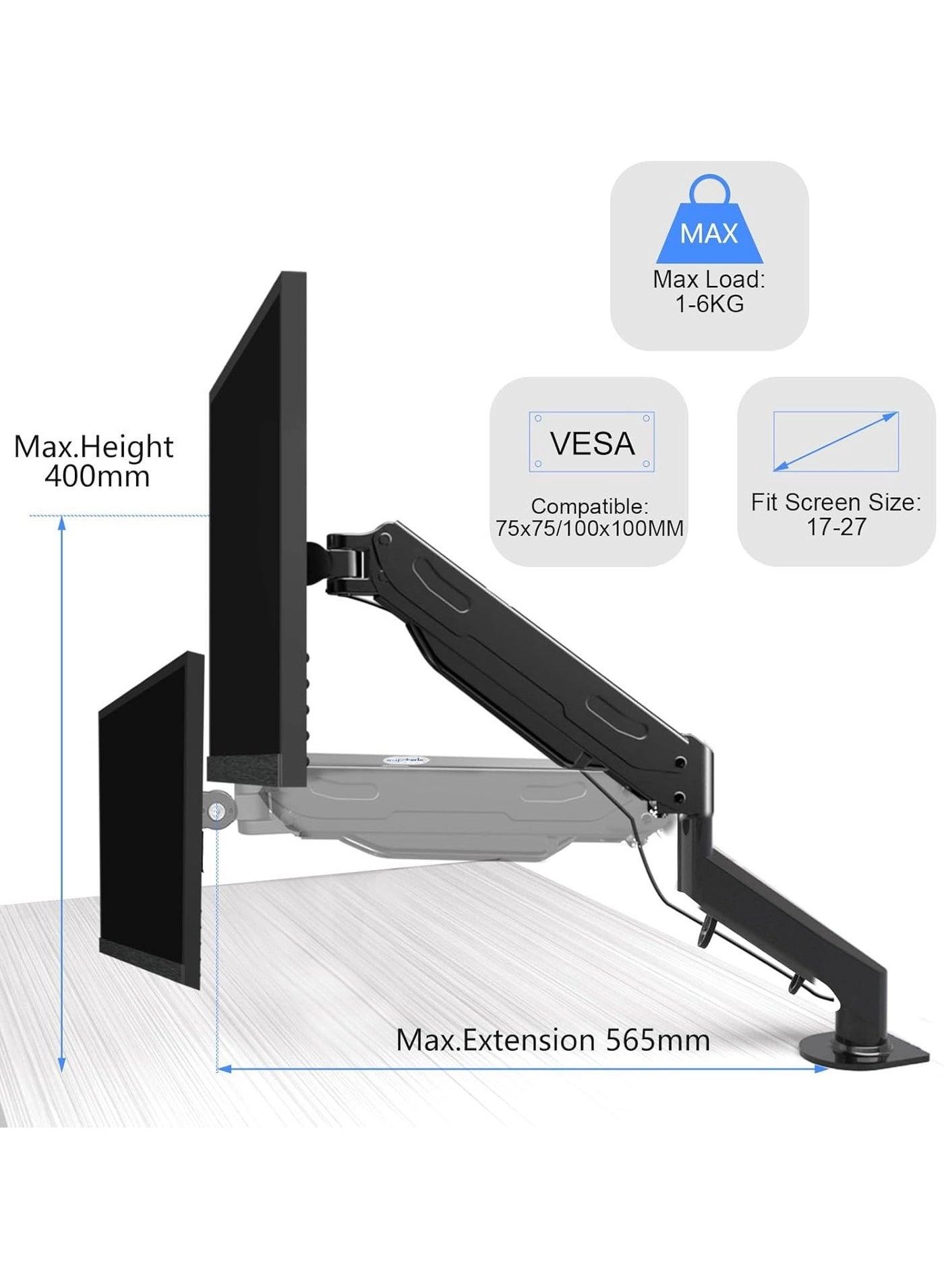 Monitor Arm - 17-27 Inch 75x75/100x100mm