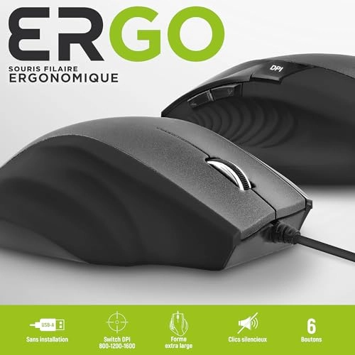 Souris Ergo ergonomique pour droitier - USB