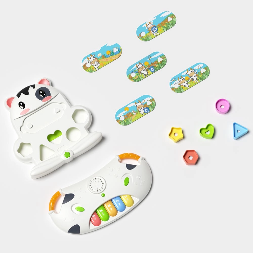 Cute Cow Multifunctional Plastic Electric Organ - 18 Suitable for 3 months & above