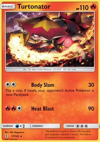 Pokémon Pokemon Turtonator 17/145 - English - 1pcs Guardians Rising + Toploader