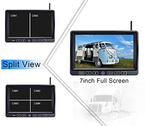 Digital Wireless 2 Backup Camera System - Night vision Wireless + 7’’ DVR Split Monitor - 7 Inches Touch Button