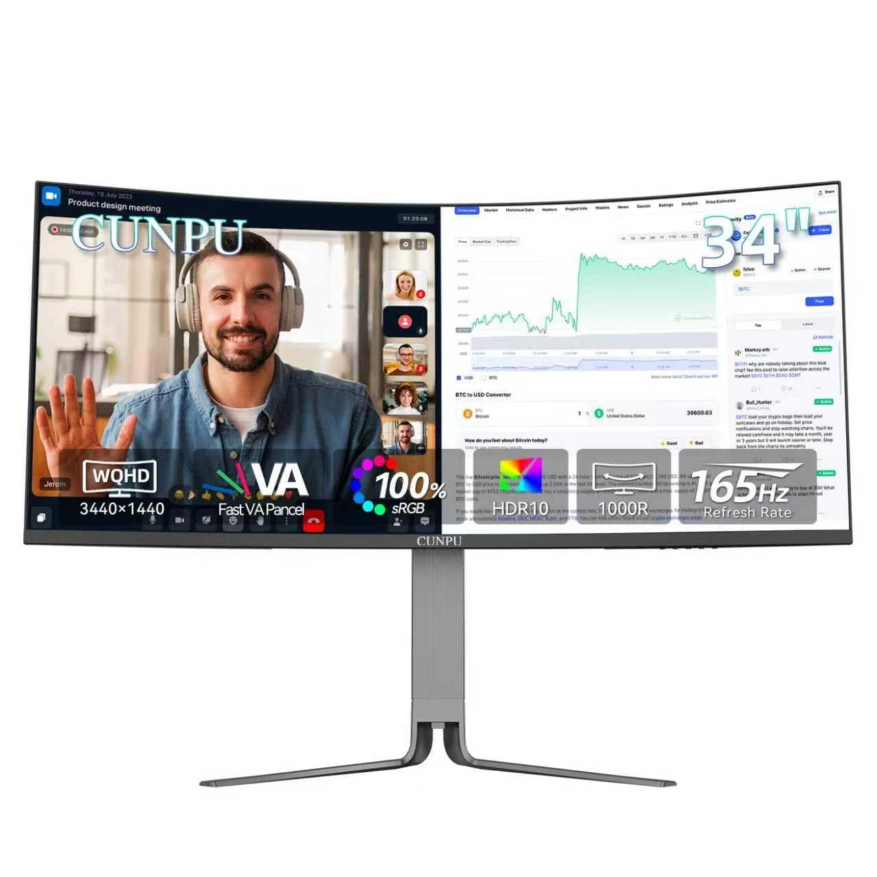 CUNPU Ultrawide Curved Monitor - 3440x1440 34 Inch