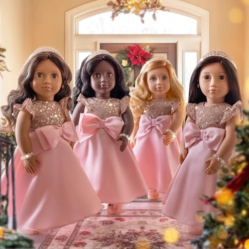 Arya Collectible Doll - 18-inch Plastic Fabric Dark-brown Eyes Wavy Dark-brown Hair Pink Gown Jewelry Accessories Ages 3+