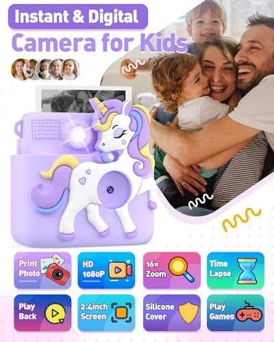 instant print camera for kids - 1080P 8MP