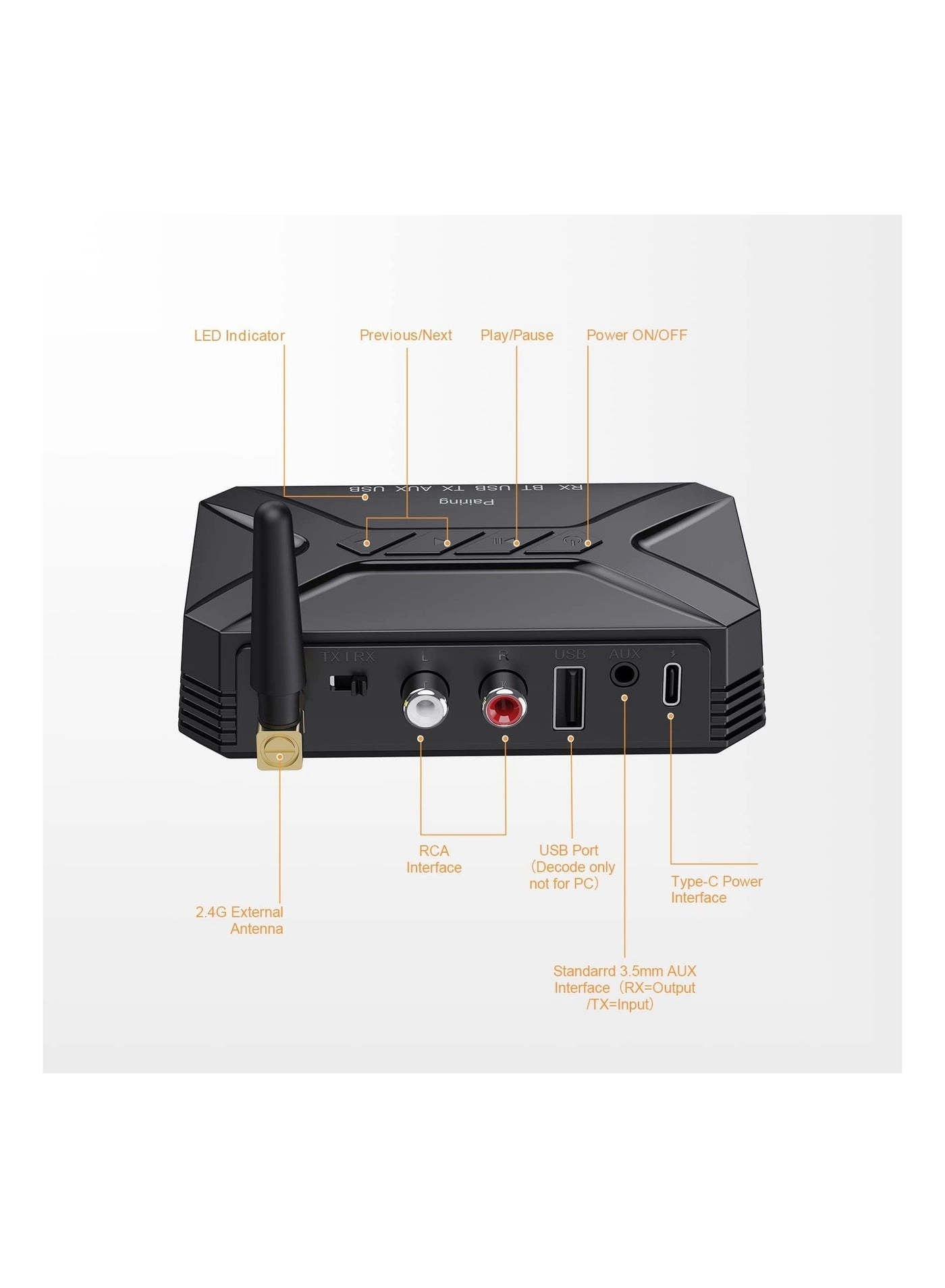 Bluetooth Adapter - 5.0 3.5mm Jack Aux built-in li-ion rechargeable 140mAh battery