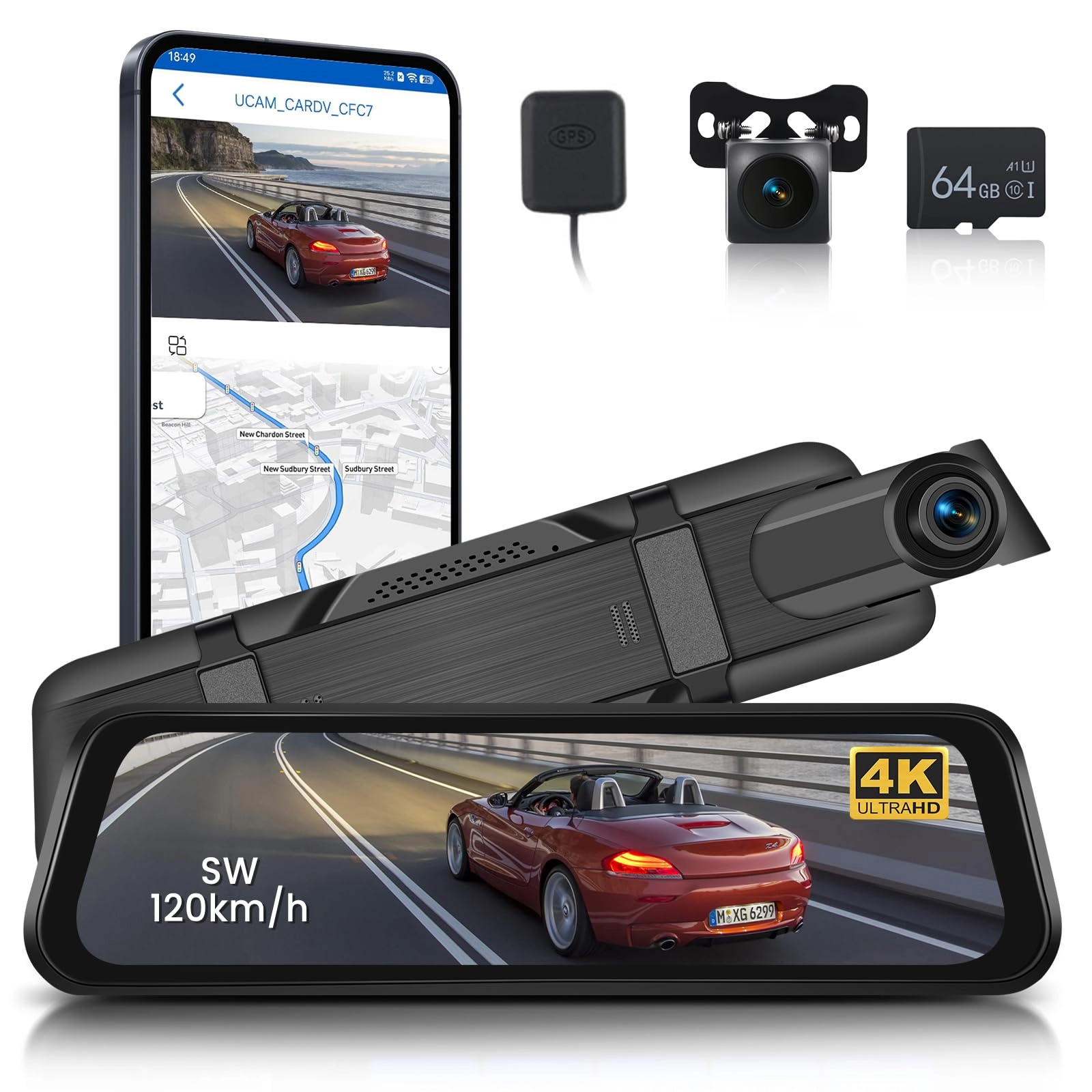 Hodozzy 9.66 Inch Rear View Mirror Dash Cam - 4K 25FPS