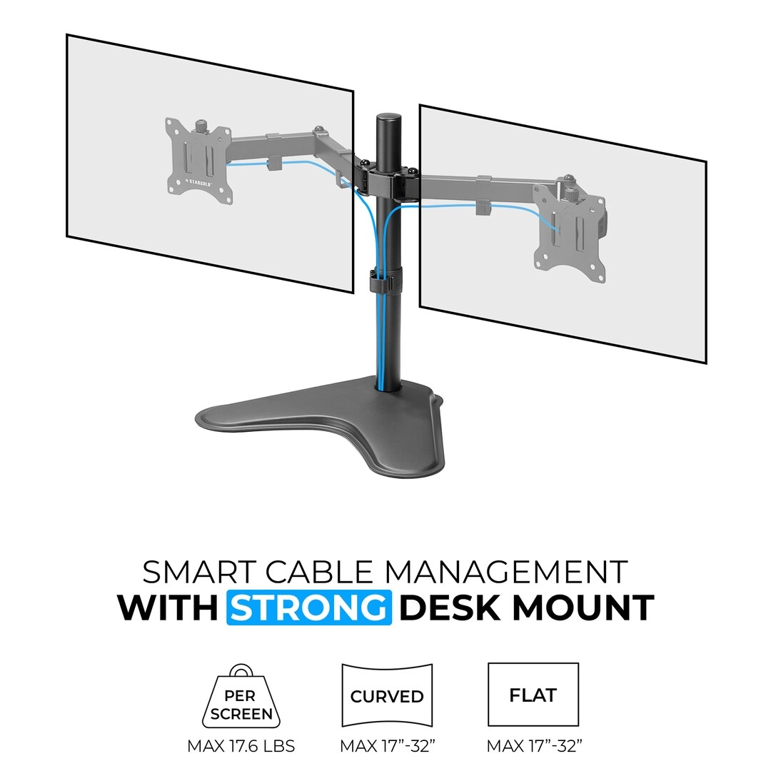 Dual Monitor Stand - 17”-32” VESA 75x75mm & 100x100mm