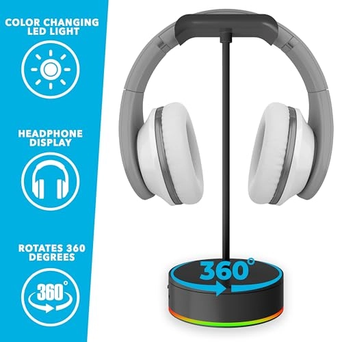 Rotating Headphone Stand - LED Lights USB-C