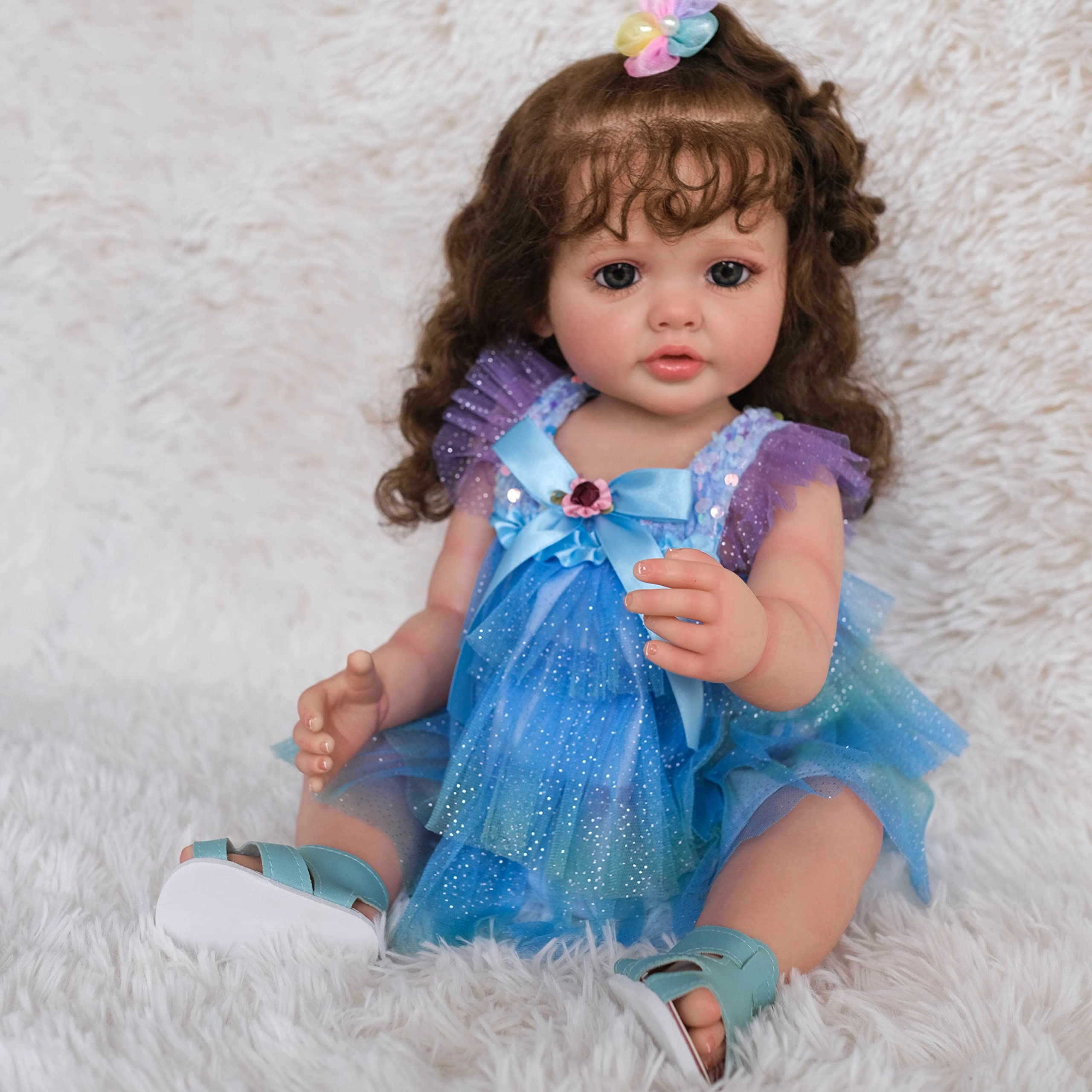 Enjoy with Love Betty Reborn Girl Doll - 55cm Full Body Silicone Vinyl Hand Rooted Long Hair
