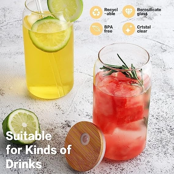 Can Shaped Glass Tumbler - 1 pcs Wooden Lid 540 ml