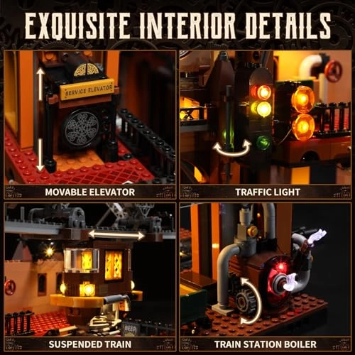 Train-Station Lighting Building Bricks Set (F9007) - Steampunk
