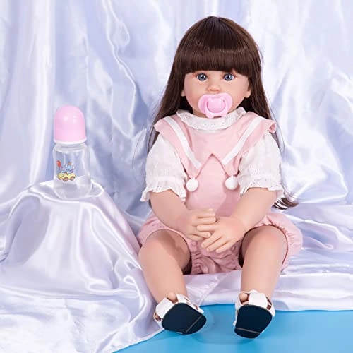 Reborn Baby Doll - 24 Inch Vinyl Cotton Body Pink Yarn Skirt Ages 3+