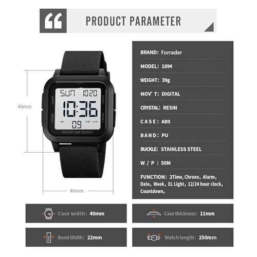Sport Digital Watch 40mm Acrylonitrile Butadiene Styrene