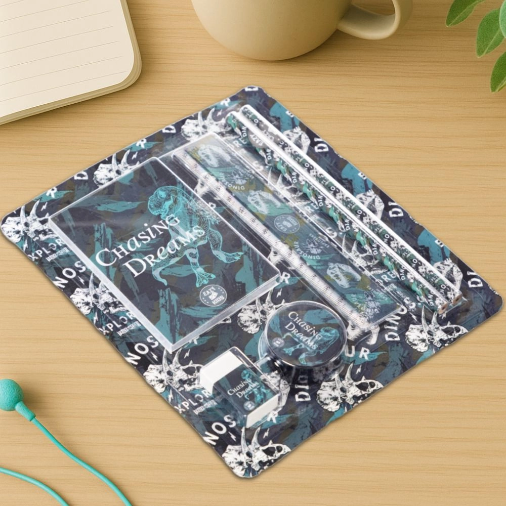 Stationary Set - 2 pencils, a ruler, an eraser, a sharpener, and sticky notes