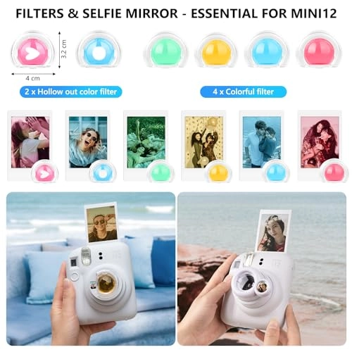 Camera Case - Instax Mini 12 + Photo Album + Photo Frame + Stickers + Lens Filter + Selfie Mirror