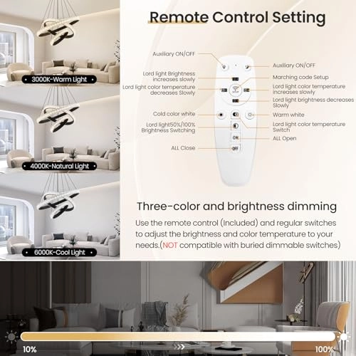 Modern LED Chandelier - 3000K-6000K Dimmable