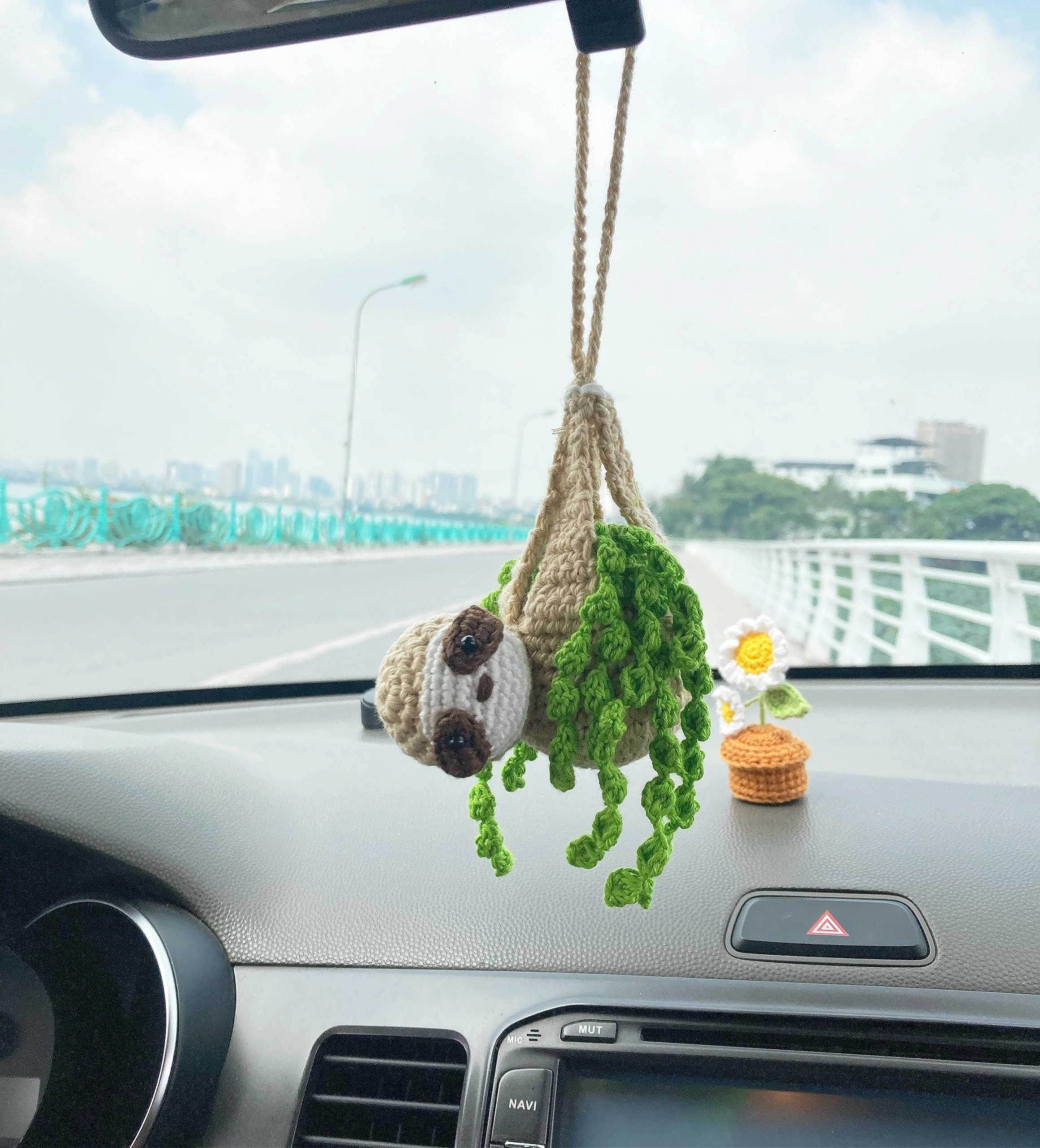 MADE BY BUNNY Sloth Car Charm - Crochet Brown