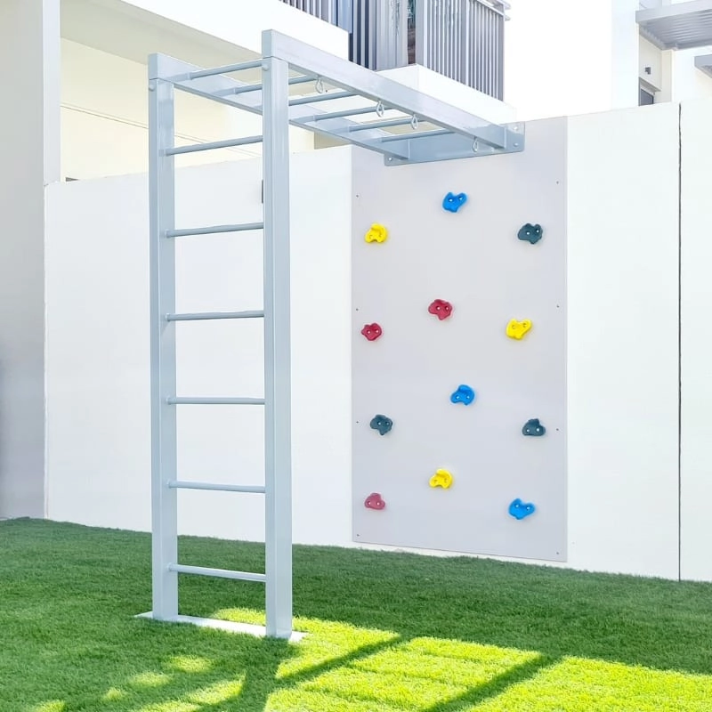 Climbing Wall with Metal Monkey Bars - 3 to 9 yrs Indoor Use