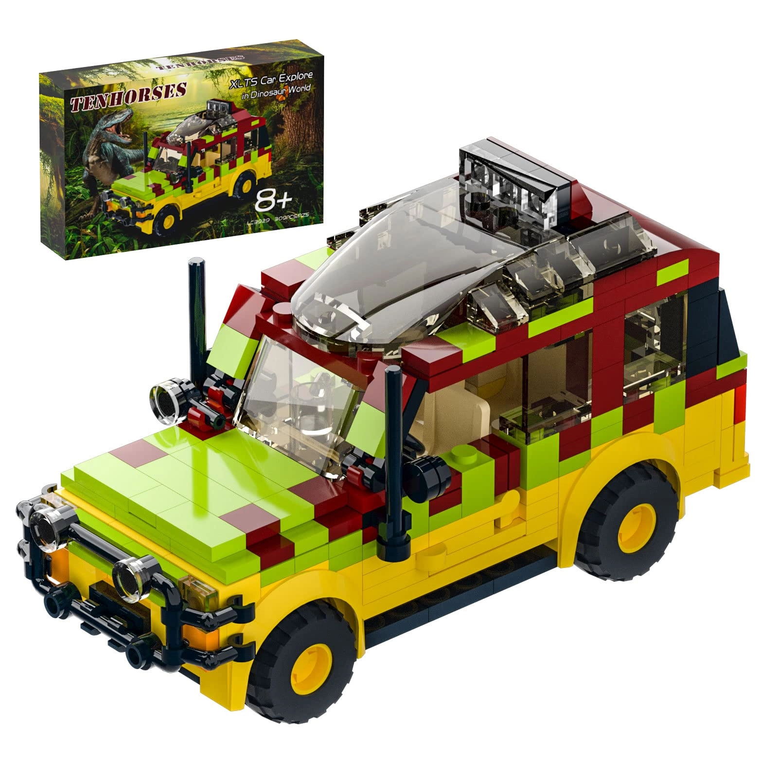 Tenhorses Jurassic Car Building Set - 309 Pcs Dinosaur World